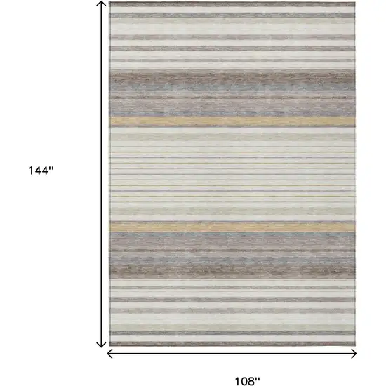 Ivory Taupe And Beige Striped Washable Indoor Outdoor Area Rug Photo 3