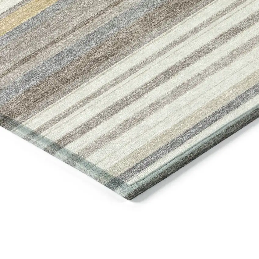 Ivory Taupe And Beige Striped Washable Indoor Outdoor Area Rug Photo 5