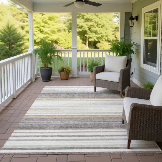 Ivory Taupe And Beige Striped Washable Indoor Outdoor Area Rug Photo 9
