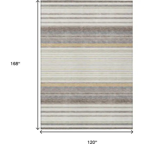 Ivory Taupe And Beige Striped Washable Indoor Outdoor Area Rug Photo 3