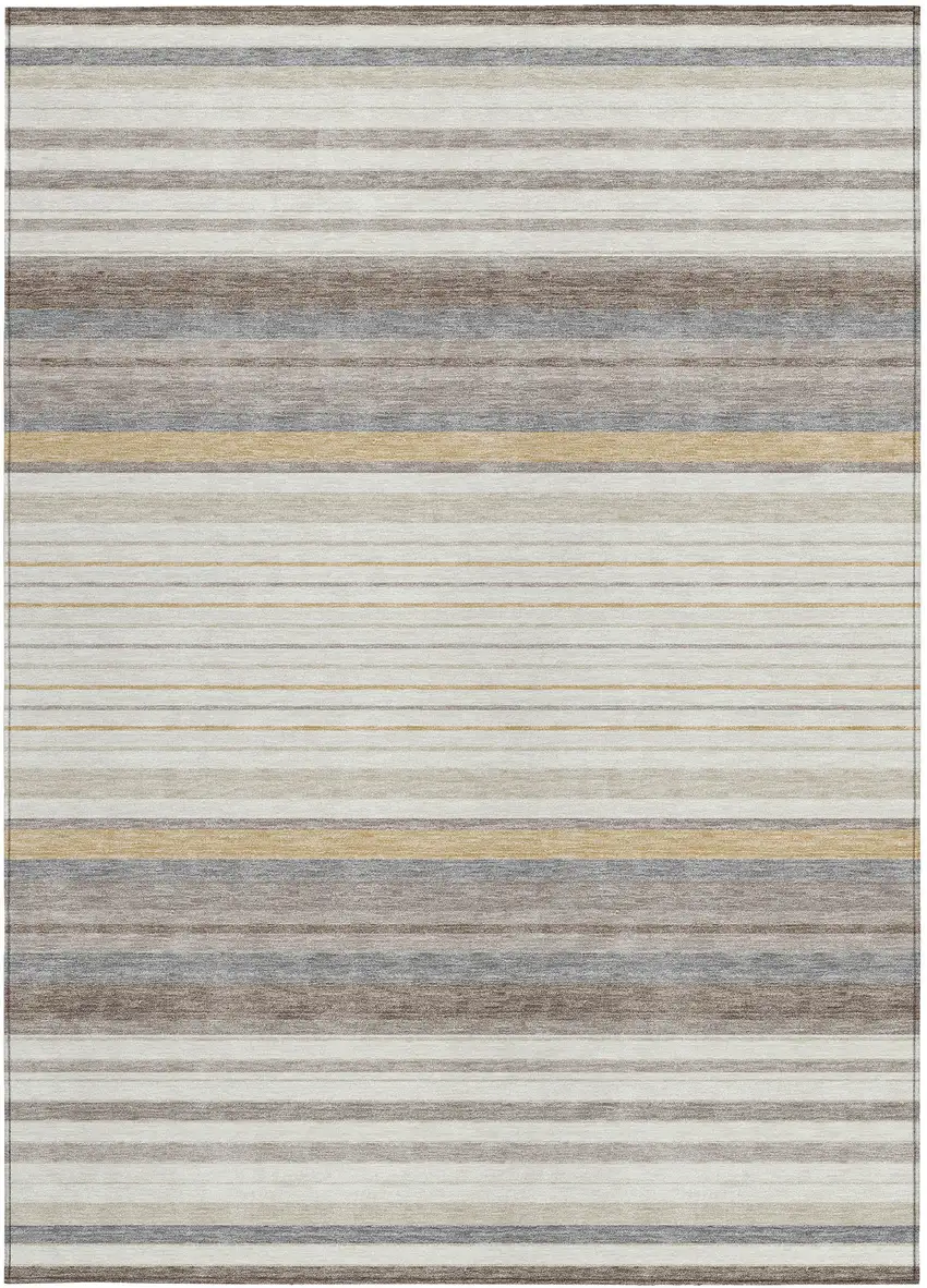 Ivory Taupe And Beige Striped Washable Indoor Outdoor Area Rug Photo 4