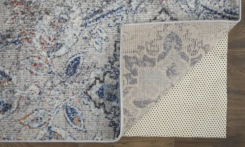 Ivory Taupe And Blue Floral Power Loom Distressed Stain Resistant Area Rug Photo 3