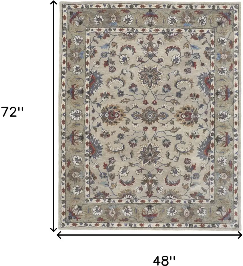 Ivory and Blue Wool Floral Hand Tufted Area Rug Photo 3