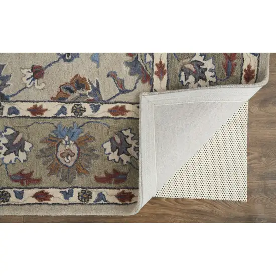 Ivory Taupe And Blue Wool Floral Tufted Handmade Stain Resistant Area Rug Photo 5