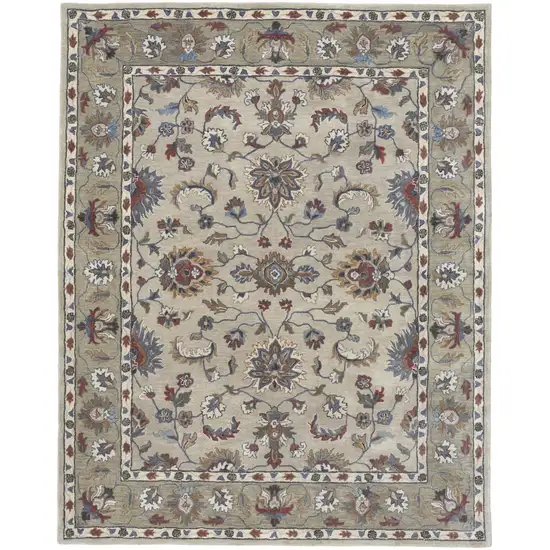 Ivory Taupe And Blue Wool Floral Tufted Handmade Stain Resistant Area Rug Photo 1