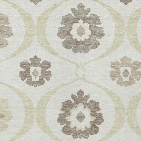 Ivory Taupe And Brown Medallion Washable Indoor Outdoor Area Rug Photo 6
