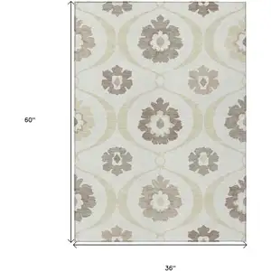 Photo of Ivory Taupe And Brown Medallion Washable Indoor Outdoor Area Rug