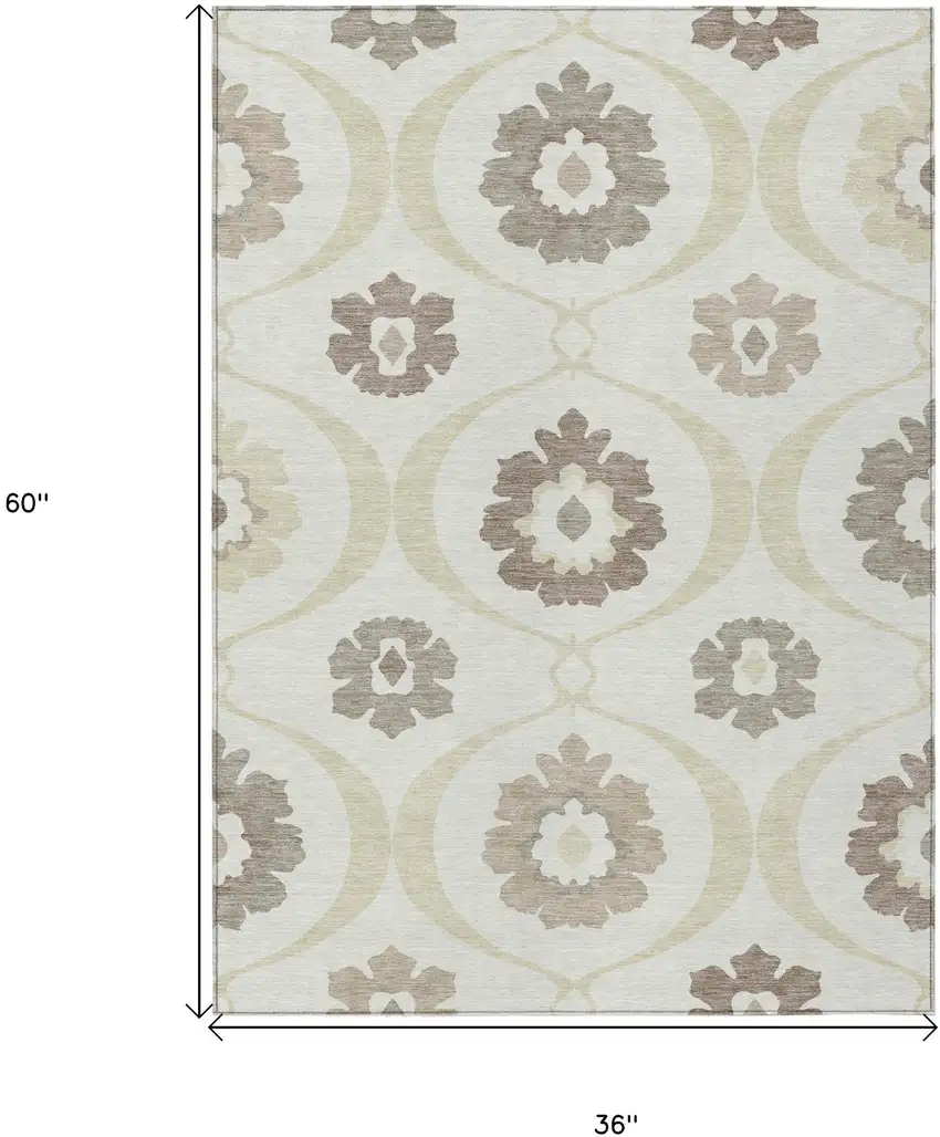 Ivory Taupe And Brown Medallion Washable Indoor Outdoor Area Rug Photo 3