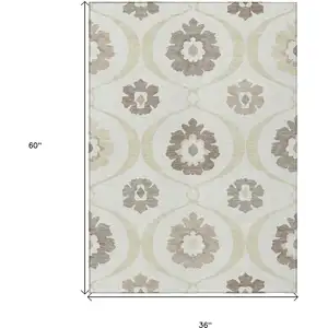 Photo of Ivory Taupe And Brown Medallion Washable Indoor Outdoor Area Rug