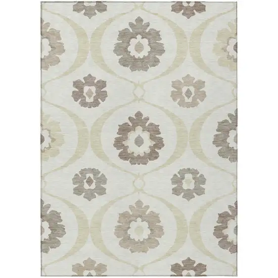 Ivory Taupe And Brown Medallion Washable Indoor Outdoor Area Rug Photo 2