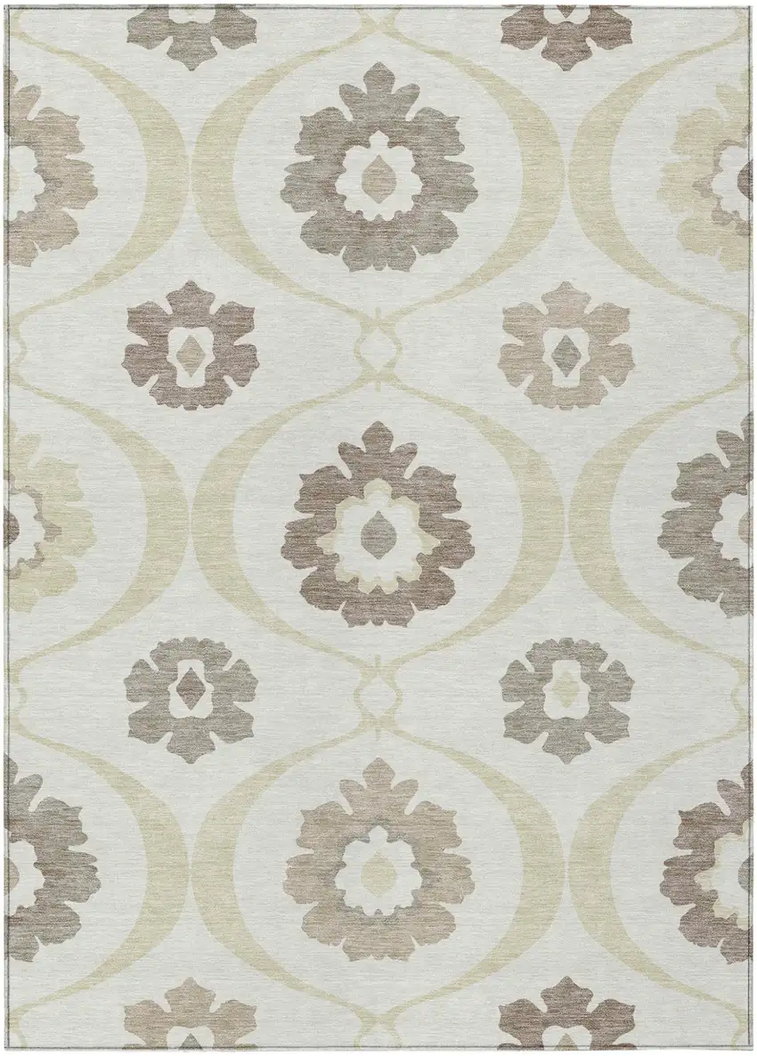 Ivory Taupe And Brown Medallion Washable Indoor Outdoor Area Rug Photo 2