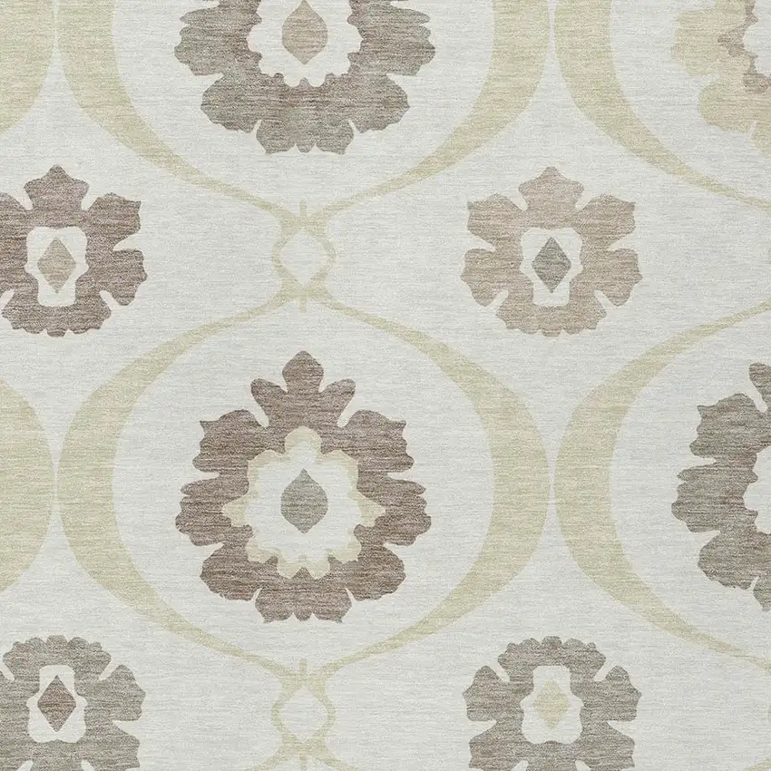 Ivory Taupe And Brown Medallion Washable Indoor Outdoor Area Rug Photo 6