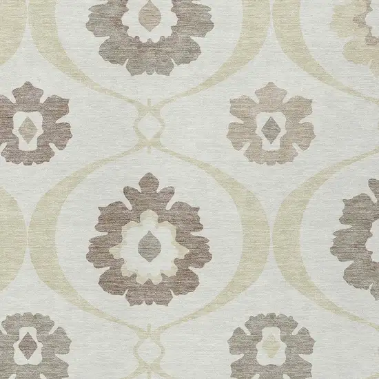 Ivory Taupe And Brown Medallion Washable Indoor Outdoor Area Rug Photo 6