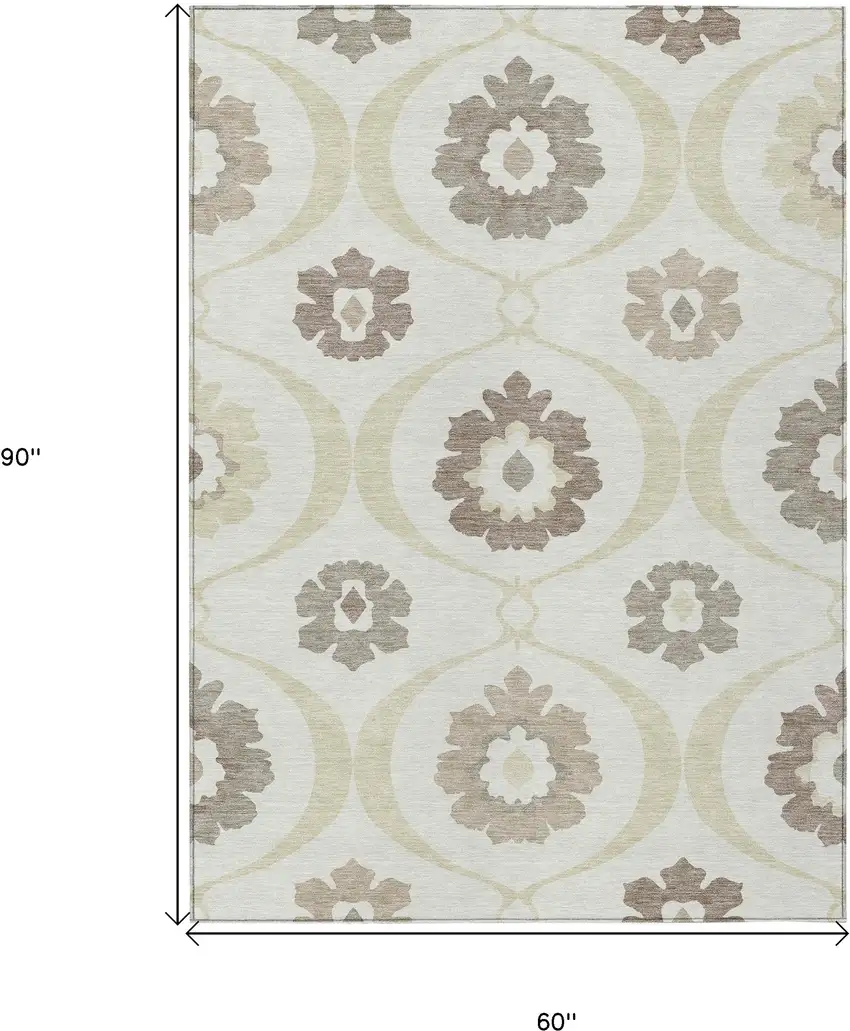Ivory Taupe And Brown Medallion Washable Indoor Outdoor Area Rug Photo 3