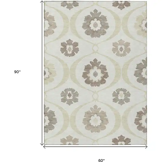 Ivory Taupe And Brown Medallion Washable Indoor Outdoor Area Rug Photo 3
