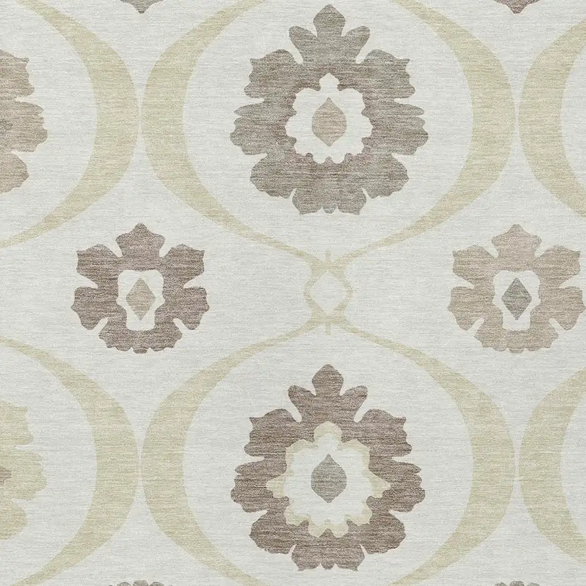 Ivory Taupe And Brown Medallion Washable Indoor Outdoor Area Rug Photo 6