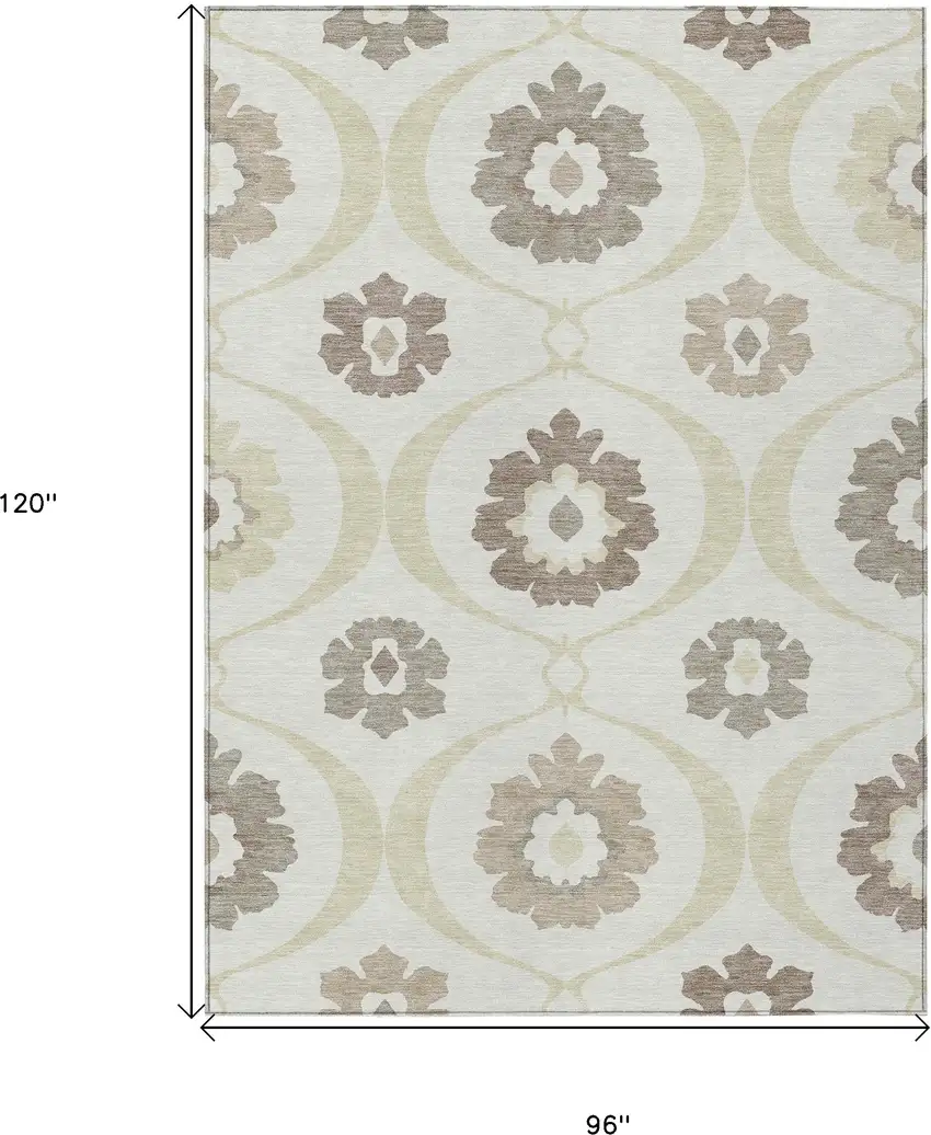 Ivory Taupe And Brown Medallion Washable Indoor Outdoor Area Rug Photo 3