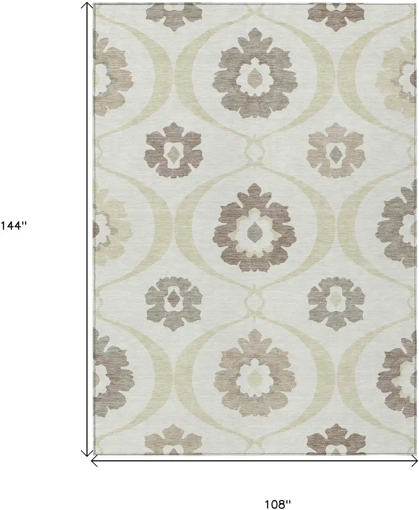 Ivory Taupe And Brown Medallion Washable Indoor Outdoor Area Rug Photo 3