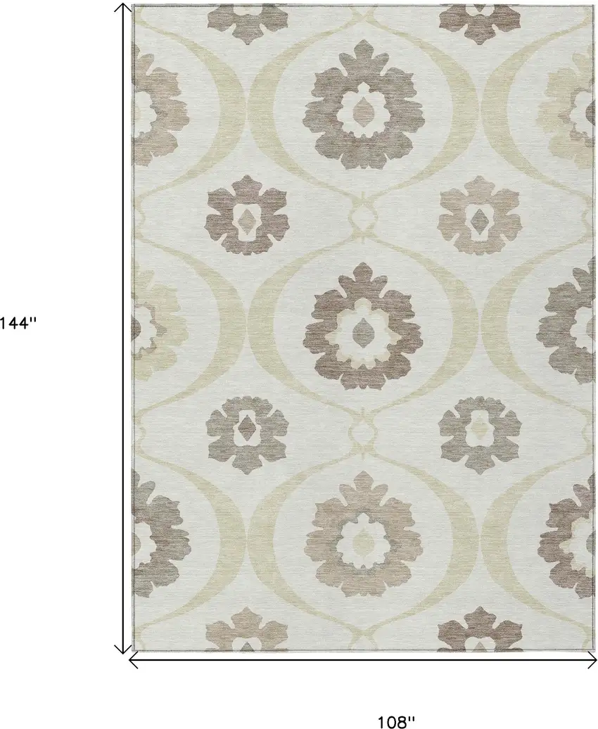 Ivory Taupe And Brown Medallion Washable Indoor Outdoor Area Rug Photo 3