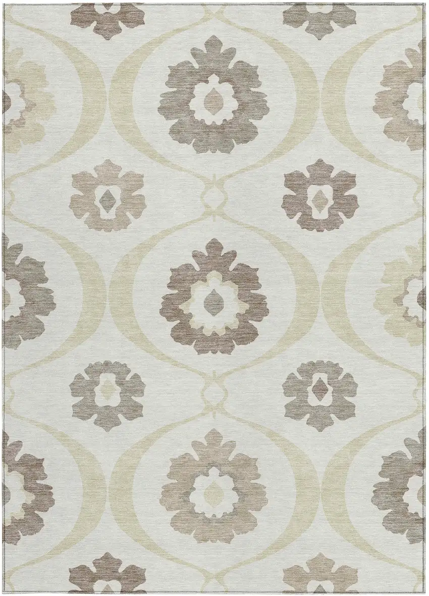 Ivory Taupe And Brown Medallion Washable Indoor Outdoor Area Rug Photo 7