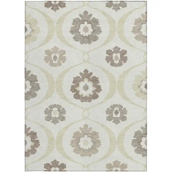 Ivory Taupe And Brown Medallion Washable Indoor Outdoor Area Rug Photo 7