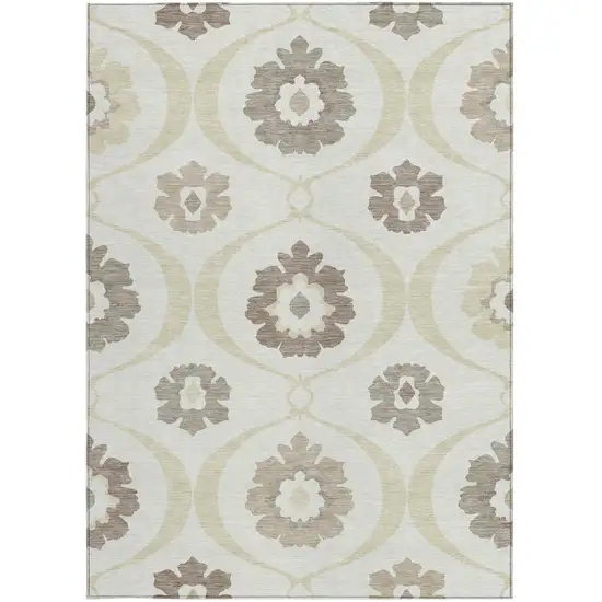 Ivory Taupe And Brown Medallion Washable Indoor Outdoor Area Rug Photo 7