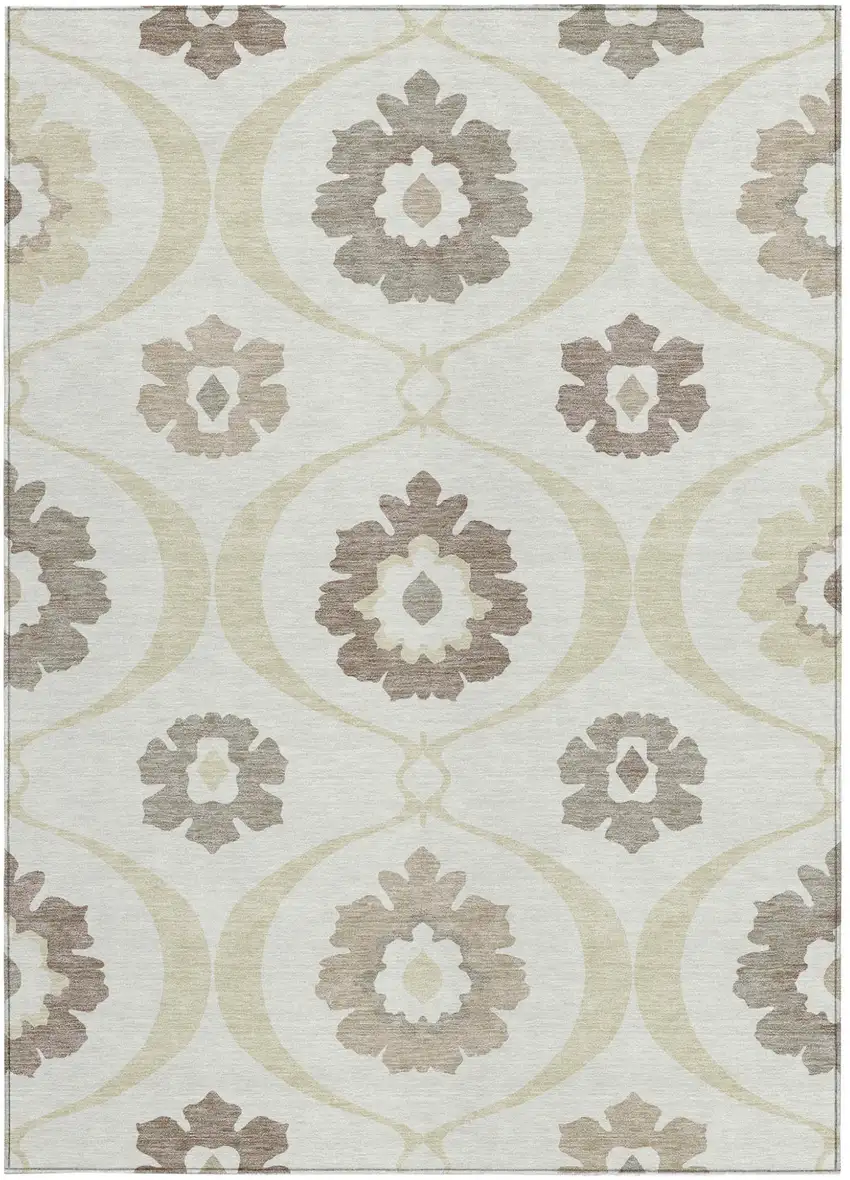 Ivory Taupe And Brown Medallion Washable Indoor Outdoor Area Rug Photo 7