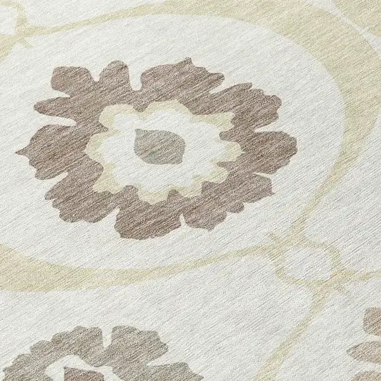 Ivory Taupe And Brown Medallion Washable Indoor Outdoor Area Rug Photo 6