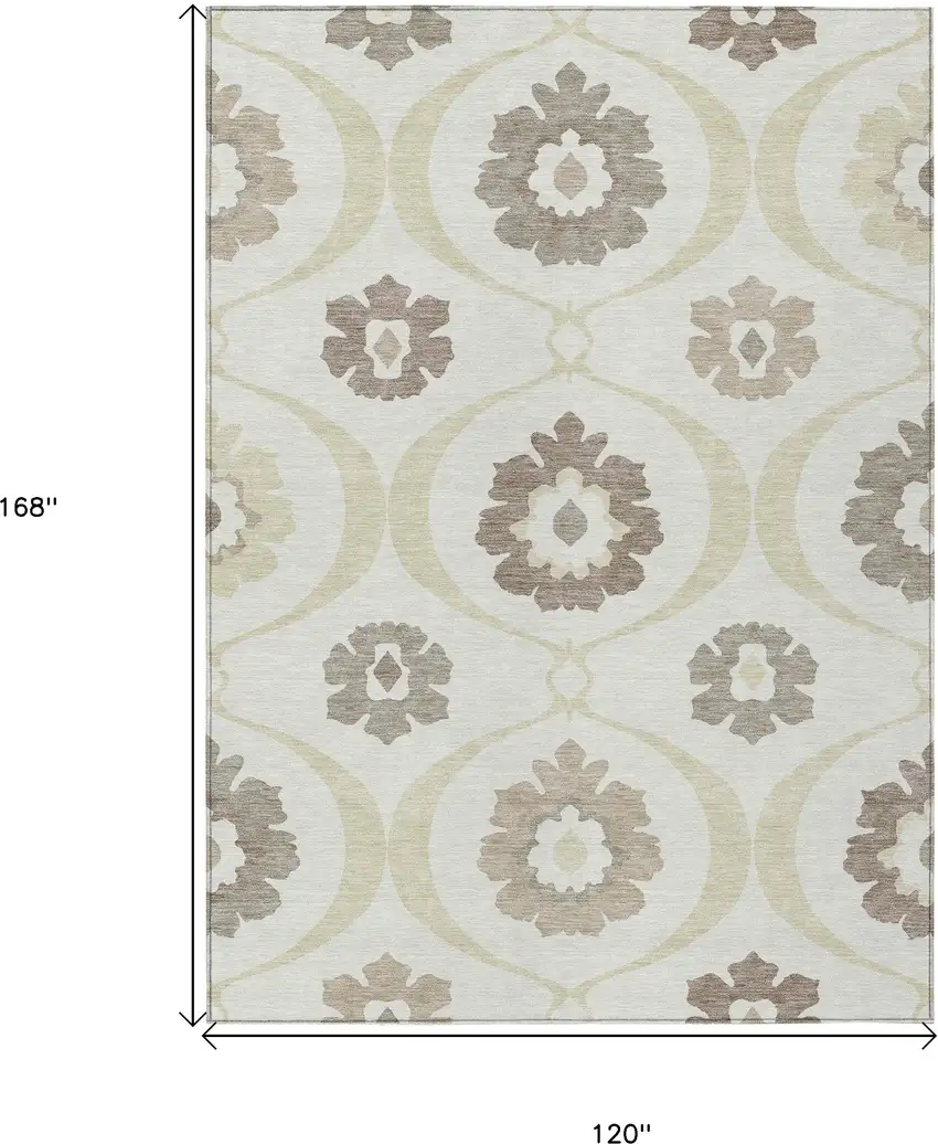 Ivory Taupe And Brown Medallion Washable Indoor Outdoor Area Rug Photo 3