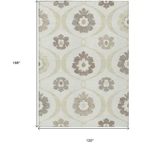 Ivory Taupe And Brown Medallion Washable Indoor Outdoor Area Rug Photo 3