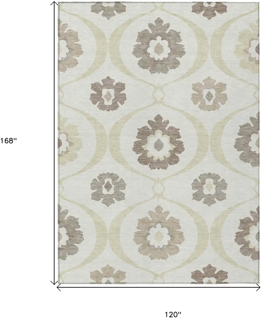 Ivory Taupe And Brown Medallion Washable Indoor Outdoor Area Rug Photo 3