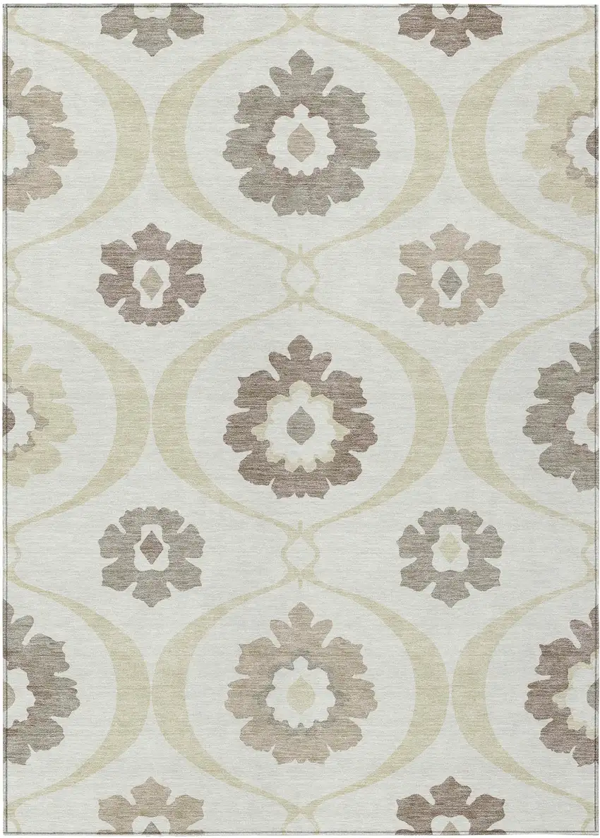 Ivory Taupe And Brown Medallion Washable Indoor Outdoor Area Rug Photo 2