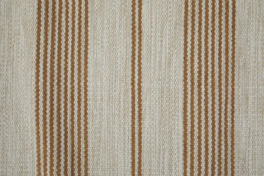 Ivory Taupe And Brown Striped Dhurrie Hand Woven Stain Resistant Area Rug Photo 9