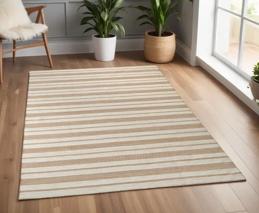 Brown and Ivory Striped Hand Woven Area Rug Photo 1