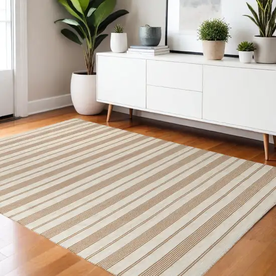 Brown and Ivory Striped Hand Woven Area Rug Photo 1