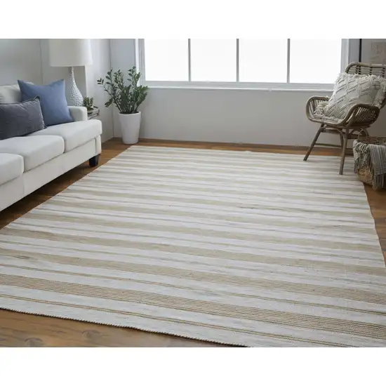 Brown and Ivory Striped Hand Woven Area Rug Photo 5