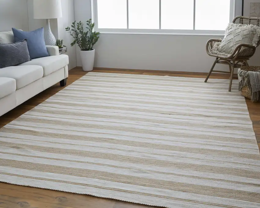Brown and Ivory Striped Hand Woven Area Rug Photo 5