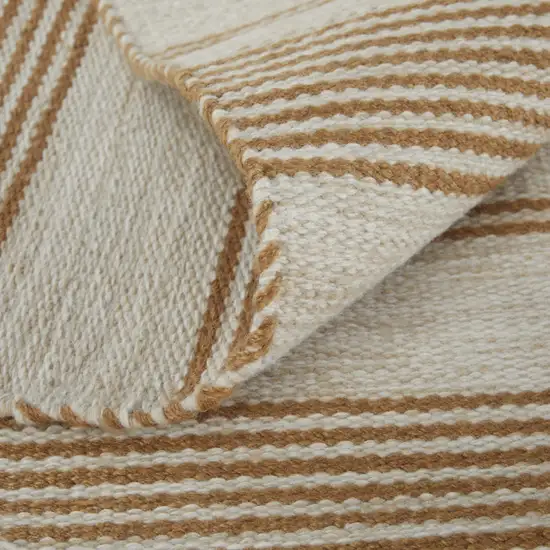 Ivory Taupe And Brown Striped Dhurrie Hand Woven Stain Resistant Area Rug Photo 8