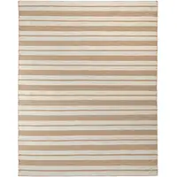 Photo of Ivory Taupe And Brown Striped Dhurrie Hand Woven Stain Resistant Area Rug
