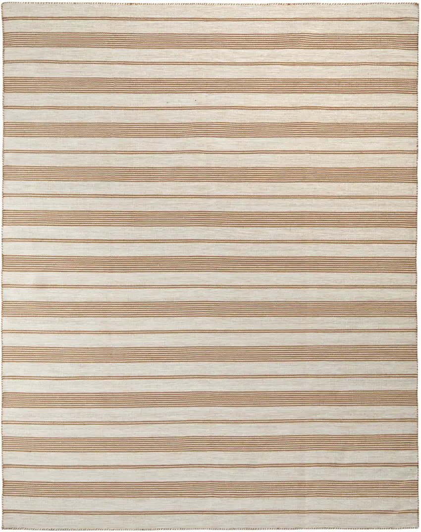 Ivory Taupe And Brown Striped Dhurrie Hand Woven Stain Resistant Area Rug Photo 1