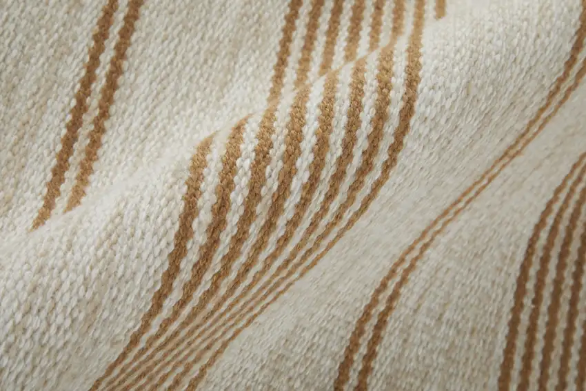 Ivory Taupe And Brown Striped Dhurrie Hand Woven Stain Resistant Area Rug Photo 8