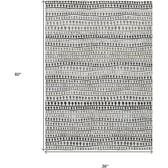 Ivory Taupe And Charcoal Striped Washable Indoor Outdoor Area Rug Photo 3