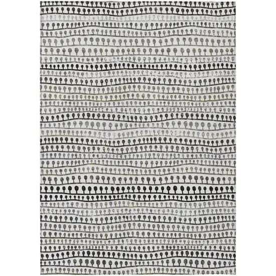 Ivory Taupe And Charcoal Striped Washable Indoor Outdoor Area Rug Photo 2