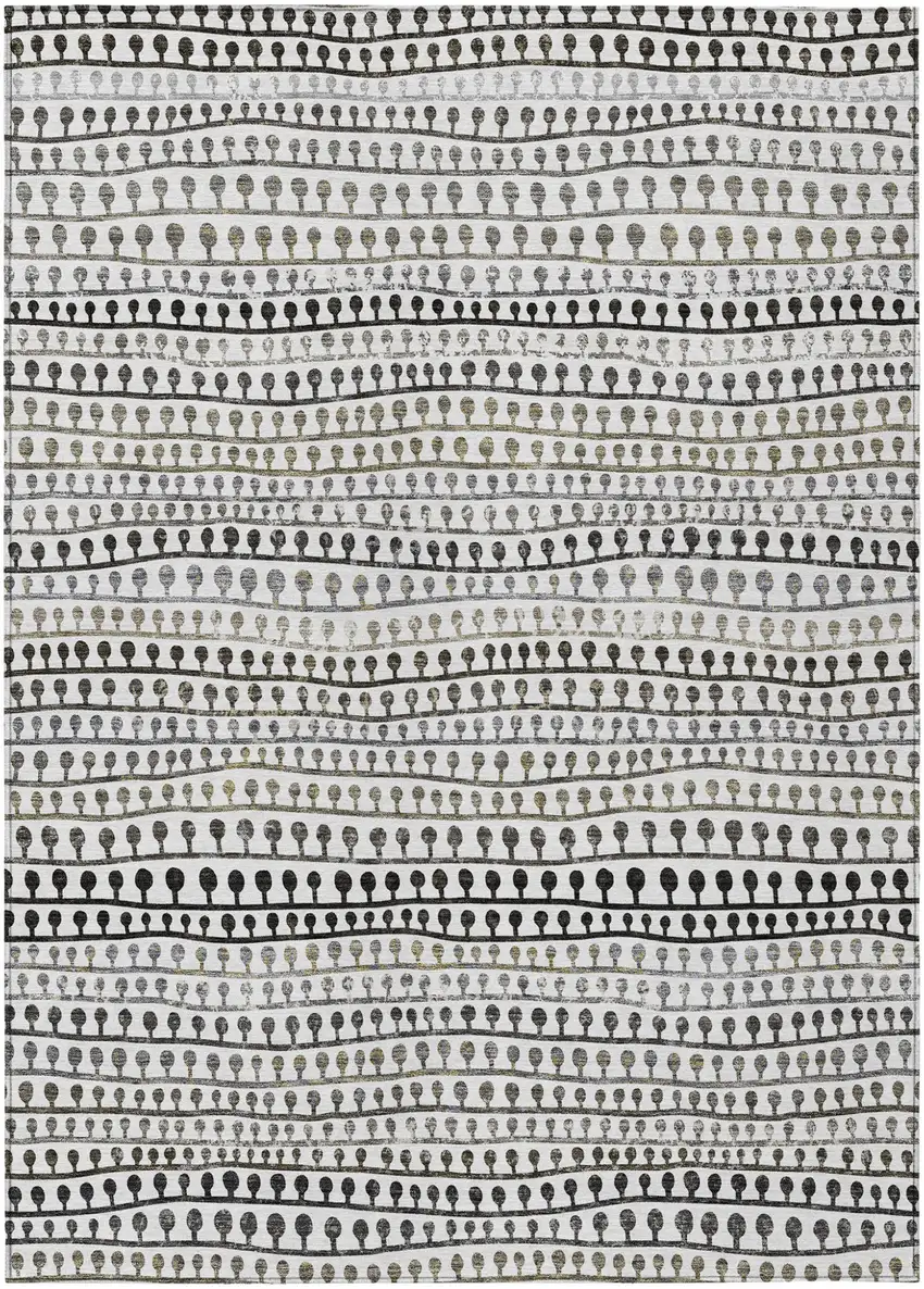 Ivory Taupe And Charcoal Striped Washable Indoor Outdoor Area Rug Photo 2