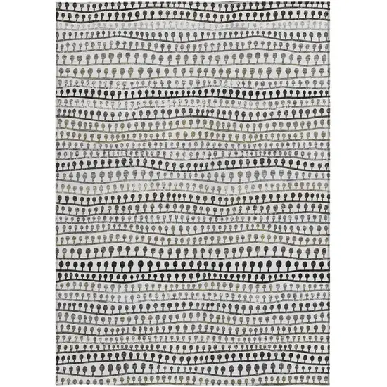 Ivory Taupe And Charcoal Striped Washable Indoor Outdoor Area Rug Photo 7