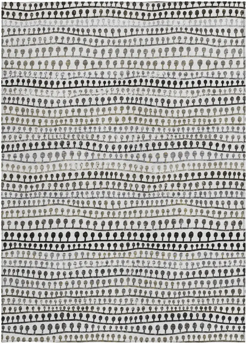 Ivory Taupe And Charcoal Striped Washable Indoor Outdoor Area Rug Photo 7
