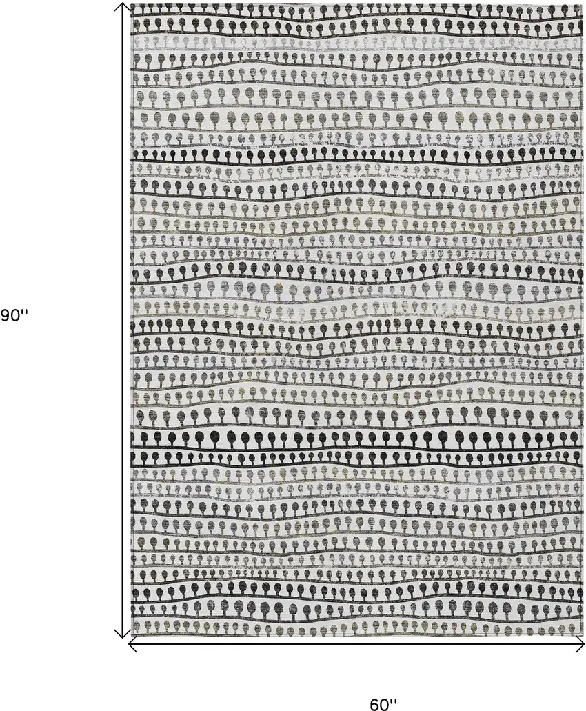 Ivory Taupe And Charcoal Striped Washable Indoor Outdoor Area Rug Photo 3