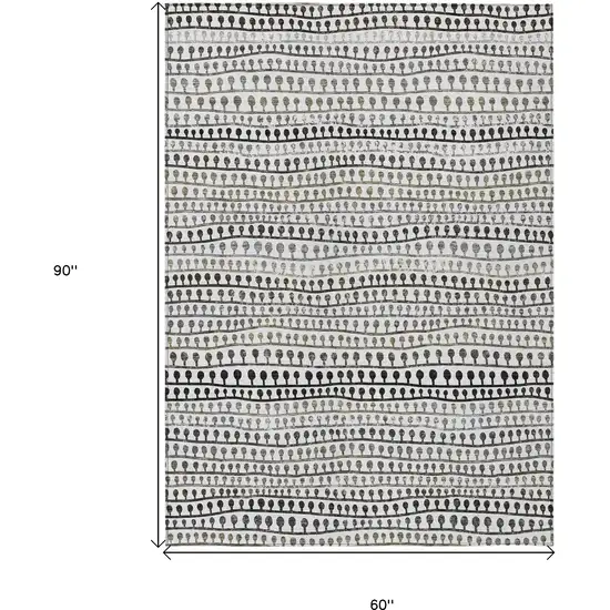 Ivory Taupe And Charcoal Striped Washable Indoor Outdoor Area Rug Photo 3