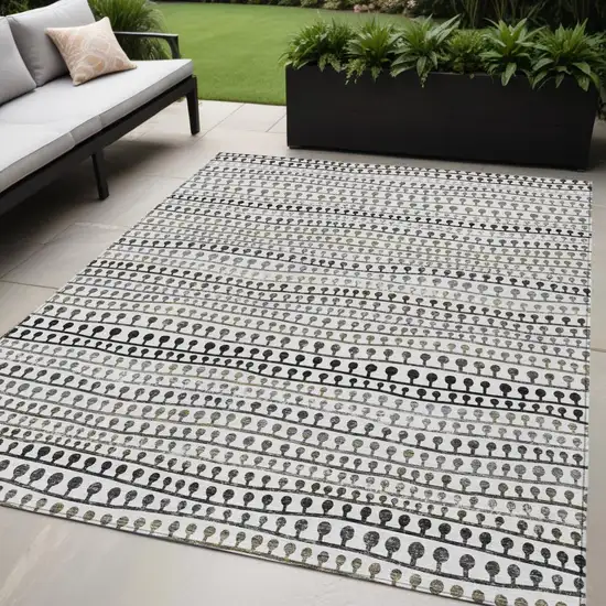 Ivory Taupe And Charcoal Striped Washable Indoor Outdoor Area Rug Photo 1