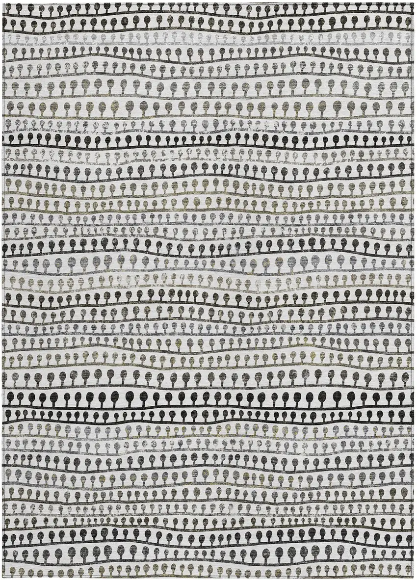 Ivory Taupe And Charcoal Striped Washable Indoor Outdoor Area Rug Photo 7